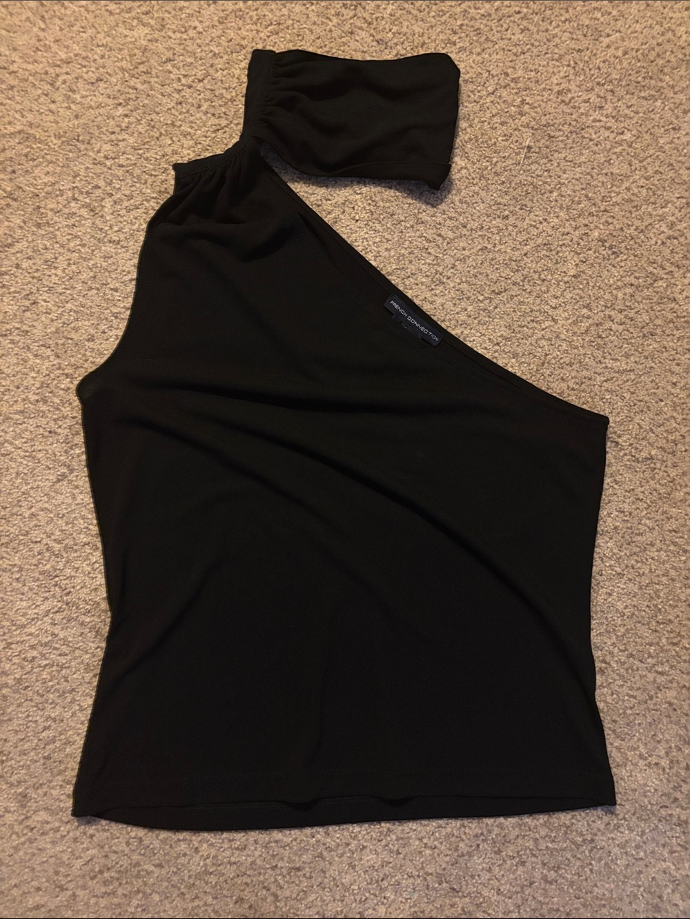 French Connection One-Shoulder Black Top with Snap Collar